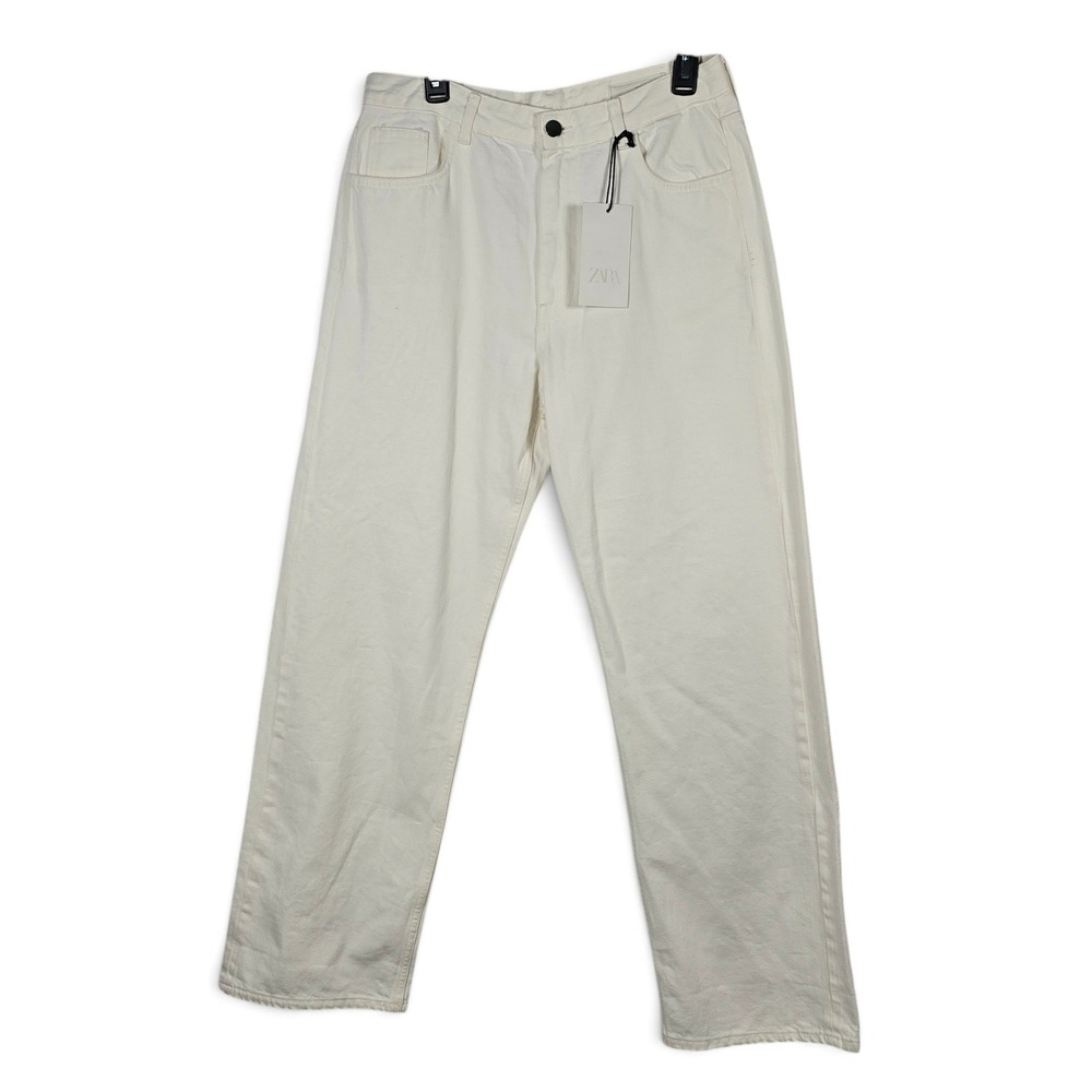 Zara Jeans Women 2 High Rise Straight Leg Off White Cotton 5-Pocket NEW Denim